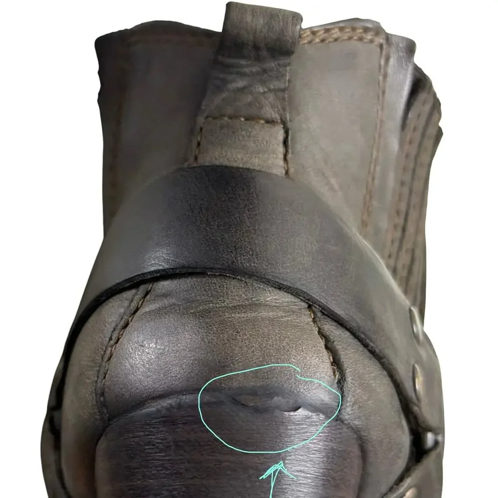 B.O.C Sasha Leather Harness Boot Distressed Gray Moto Western Style Ankle Bootie